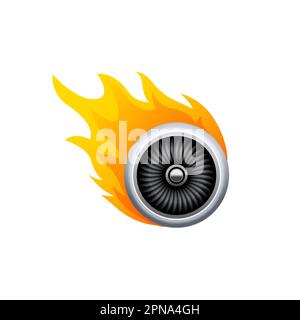 Icona vettore motore a getto di carburante turbo. Icona della fiamma calda del motore a reazione da viaggio. Illustrazione Vettoriale