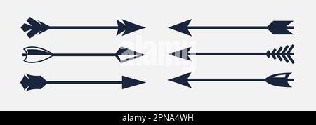 Vettore freccia arciere guerriero arma bersaglio indiano piuma caccia longbow simbolo tiro con l'arco freccia icona medievale. Illustrazione Vettoriale