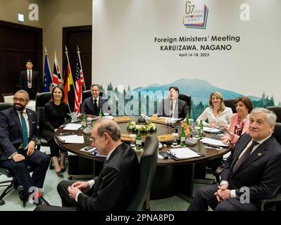 Karuizawa, Giappone. 18th Apr, 2023. Quinta sessione di lavoro su ‚ÄûAfrica‚Äú alla riunione dei G7 ministri degli Esteri a Karuizawa, 18 aprile 2023. Credit: dpa/Alamy Live News Foto Stock