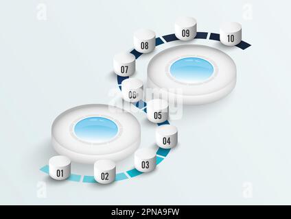 Le icone di marketing e vettoriali per la progettazione di infografiche isometriche possono essere utilizzate per il layout del flusso di lavoro, il diagramma, il report annuale, il web design. Concetto aziendale con 10 Illustrazione Vettoriale