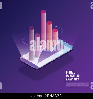 Flat design Concept digital marketing analysis data information of customer with businessman and woman standing via computer. Illustratore vettoriale. Illustrazione Vettoriale