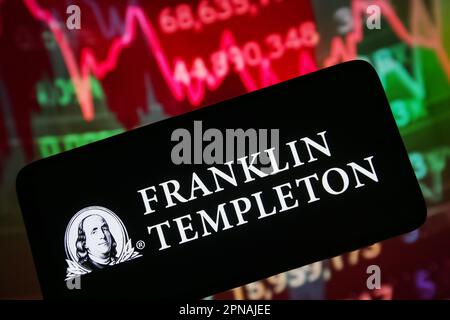 Ucraina. 17th Apr, 2023. In questa illustrazione, Franklin Resources, Inc (Franklin Templeton) viene visualizzato sullo schermo di uno smartphone. Credit: SOPA Images Limited/Alamy Live News Foto Stock