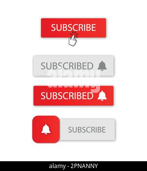 Set di pulsanti di sottoscrizione con icona a campana Illustrazione Vettoriale