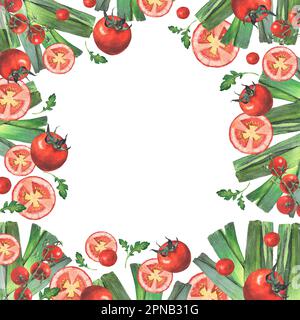 Acquerello illustrazione di vegetali. Set disegnato a mano da clip art isolata su sfondo bianco. Immagini di brigh di verdure realistiche per i menu, Foto Stock