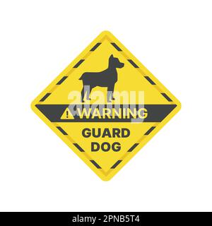 Attenzione segno vettore giallo cane. Etichetta di avvertenza e attenzione del cane di guardia. Illustrazione Vettoriale