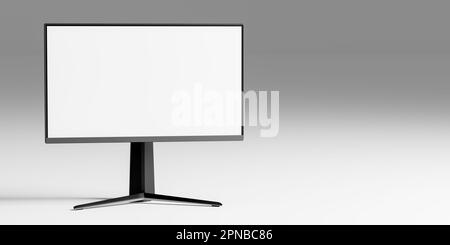 Simponi il monitor del computer con lo schermo vuoto. Computer desktop con monitor mockup. Moderno monitor per pc su sfondo grigio. illustrazione 3d Foto Stock