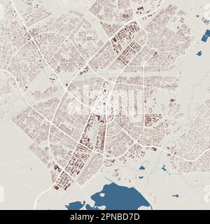 Mappa di Gaborone, capitale del Botswana. Mappa amministrativa comunale con edifici, fiumi e strade, parchi e ferrovie. Illustrazione vettoriale. Illustrazione Vettoriale