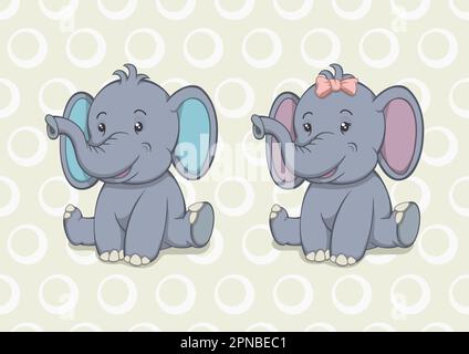 Ragazzo e ragazza di elefante del bambino del cartone animato Illustrazione Vettoriale