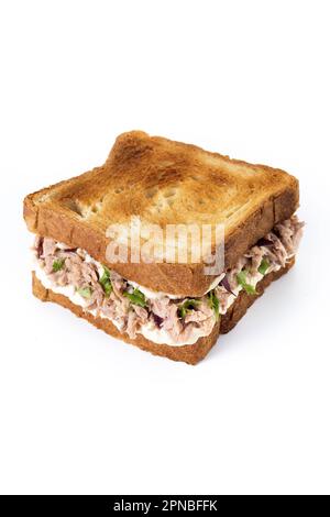 Panino di tonno con mayo e verdure isolate su sfondo di whtie Foto Stock