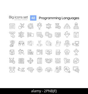 Linguaggi di programmazione icone lineari impostate Illustrazione Vettoriale