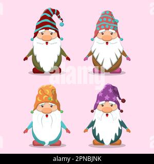 Carino Cartoon Natale Gnomes set Illustrazione Vettoriale
