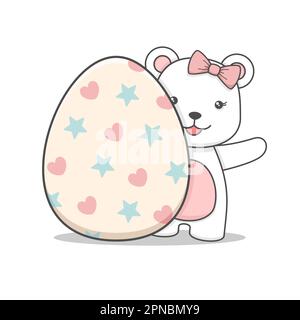 Carino orso polare dietro l'uovo di Pasqua Illustrazione Vettoriale