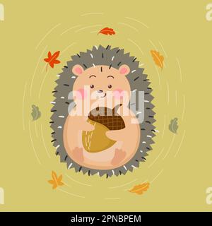 carino cartone animato hedgehog abbracciante dado Illustrazione Vettoriale