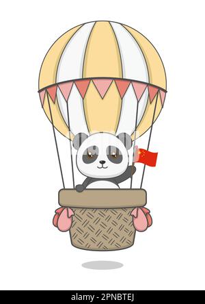 Carino Panda Equitazione mongolfiera Illustrazione Vettoriale
