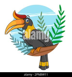 Cartone animato Hornbill Bird con sfondo Illustrazione Vettoriale