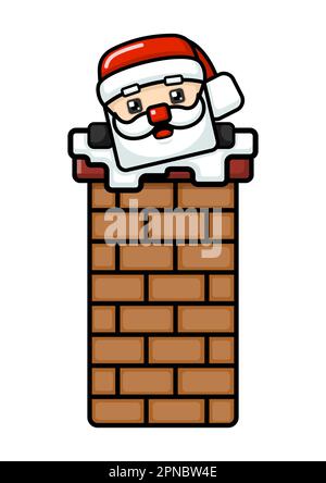 Stile cubo Babbo Natale carino nel Chimney Illustrazione Vettoriale