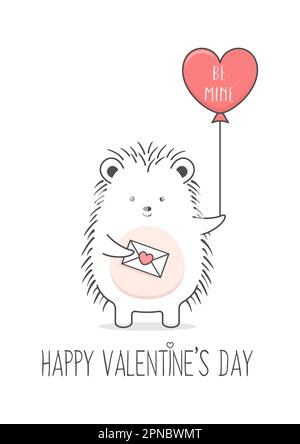 Carino Hedgehog Holding lettera d'amore e Balloon San Valentino Illustrazione Vettoriale