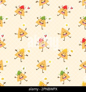 carino kawaii nachos carattere senza cuciture motivo Illustrazione Vettoriale