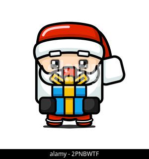 Cubo stile cute Babbo Natale Holding presenta Box Illustrazione Vettoriale