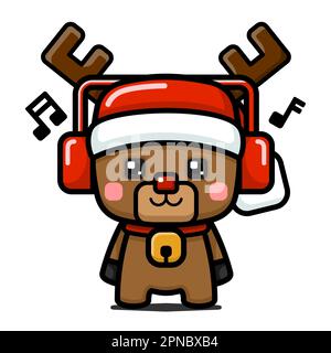 Cube Style carino Natale renne indossare cuffie Illustrazione Vettoriale