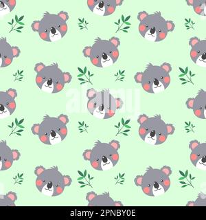 carino e kawaii koala e foglie senza cuciture motivo Illustrazione Vettoriale