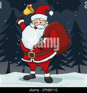 Babbo Natale con borsa regalo e campanello Illustrazione Vettoriale
