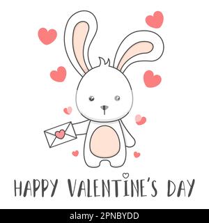 Coniglietto carino che tiene lettera d'amore San Valentino Illustrazione Vettoriale