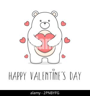 Carino Big Polar Bear San Valentino Illustrazione Vettoriale