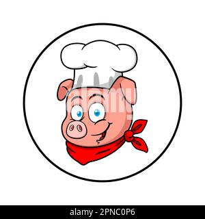 Pig Chef Mascot carattere logo Illustrazione Vettoriale