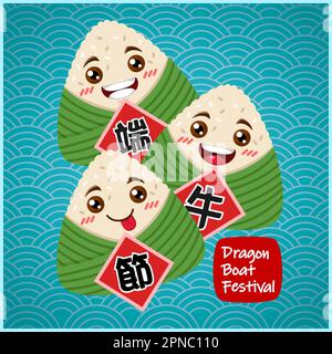 Dragon Boat Festival Trio riso Dumpling saluto Illustrazione Vettoriale