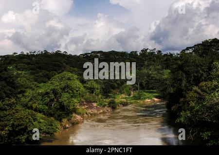 Il fiume Lempa, come si vede dalla Carretera del Litoral. El Salvador, America Centrale. Foto Stock