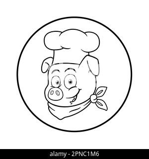 Pig Chef Mascot Logo contorno carattere Illustrazione Vettoriale