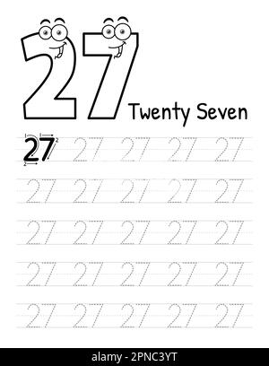 Interni Number Tracing per bambini. Foglio di lavoro per la scrittura dei figli. Elementi vettoriali premium. Illustrazione Vettoriale