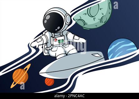 Astronauta Surfing nello spazio Illustrazione Vettoriale