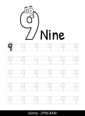 Interni Number Tracing per bambini. Foglio di lavoro per la scrittura dei figli. Elementi vettoriali premium. Illustrazione Vettoriale