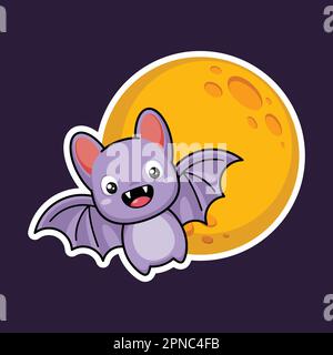 Carino Flying Bat Cartoon personaggio Premium Vector Grafica in stile adesivi Illustrazione Vettoriale