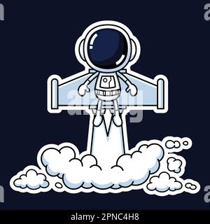 Carino astronauta personaggio Cartoon volare con Jet Pack. Premium Vector Graphic Asset. Illustrazione Vettoriale