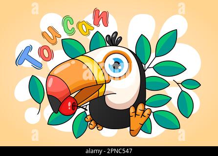 Cute uccello Toucan con pianta sfondo Illustrazione Vettoriale