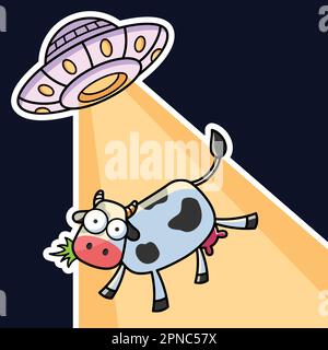 Carino Cow Abduted da UFO. Risorse grafiche vettoriali Premium. Illustrazione Vettoriale