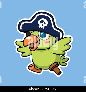 Carino personaggio dei cartoni animati Pirate in stile Sticker Premium Vector Graphic Asset Illustrazione Vettoriale