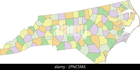 North Carolina - Mappa politica modificabile molto dettagliata. Illustrazione Vettoriale