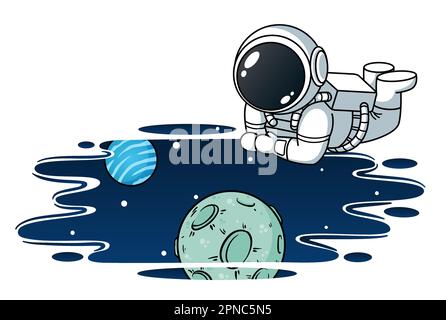 Astronauta guardare lo spazio dal portale Illustrazione Vettoriale