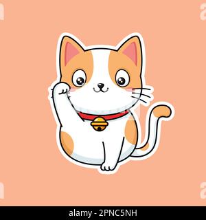 Carino Cartoon Kitty Cat Premium Vector Grafica in stile adesivi Illustrazione Vettoriale