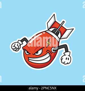 Carino Rocket Missile Cartoon personaggio Premium Vector Grafica in stile Stickers Illustrazione Vettoriale