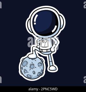 Carino astronauta Cartoon personaggio giocando Luna Calcio. Premium Vector Graphic Asset. Illustrazione Vettoriale