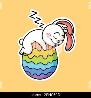 Cute Easter Rabbit Sleeping on Easter Egg in Sticker Style Premium Vector Graphic Asset Illustrazione Vettoriale