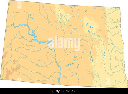 Mappa fisica del North Dakota estremamente dettagliata. Illustrazione Vettoriale