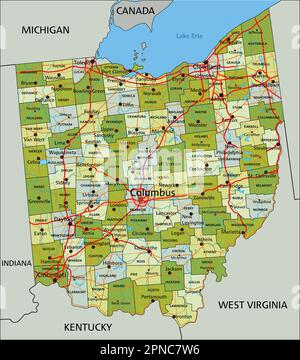 Mappa politica modificabile estremamente dettagliata con livelli separati. Ohio Illustrazione Vettoriale