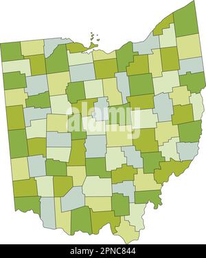 Mappa politica modificabile estremamente dettagliata con livelli separati. Ohio Illustrazione Vettoriale