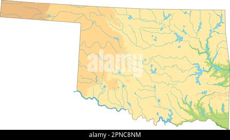 Mappa fisica dell'Oklahoma dettagliata. Illustrazione Vettoriale